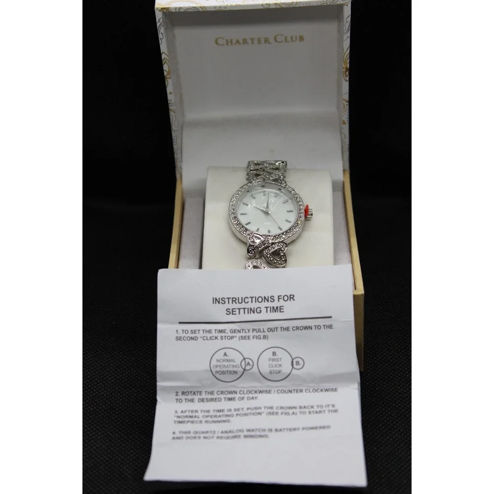 CHARTER CLUB WOMAN'S WATCH SILVER COLOR NEW WITH TAGS & BOX GREAT VALUE